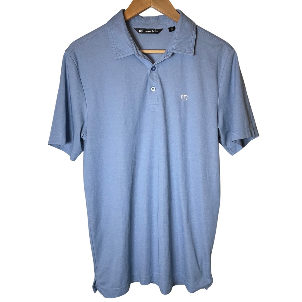 TravisMathew Men Polo Shirt M Blue Pima Cotton Short Sleeve Golf Business Casual